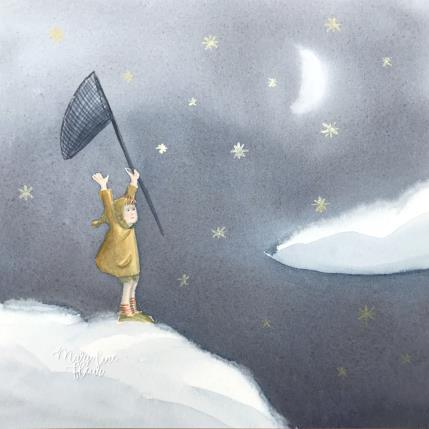 Painting Pêcheur d'étoiles by Marjoline Fleur | Painting Naive art Watercolor Child, Pop icons