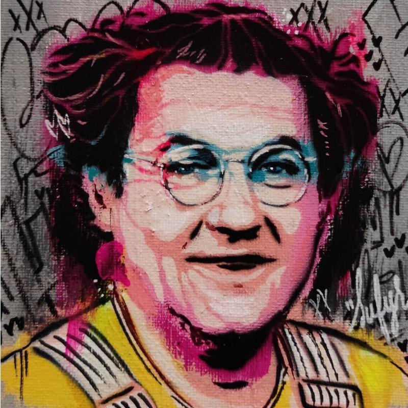 Peinture Coluche par Sufyr | Tableau Street Art Portraits Graffiti Posca