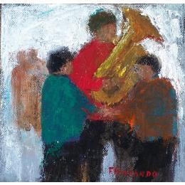 Peinture Partage par Fernando | Tableau Figuratif Huile Enfant, Musique, Scènes de vie