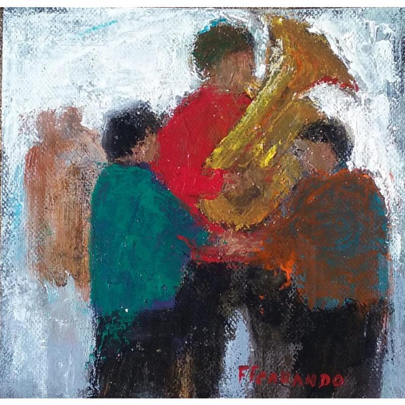 Peinture Partage par Fernando | Tableau Figuratif Musique Scènes de vie Enfant Huile