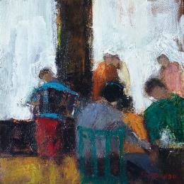 Peinture Le petit accordéoniste par Fernando | Tableau Figuratif Huile Enfant, Musique, Scènes de vie