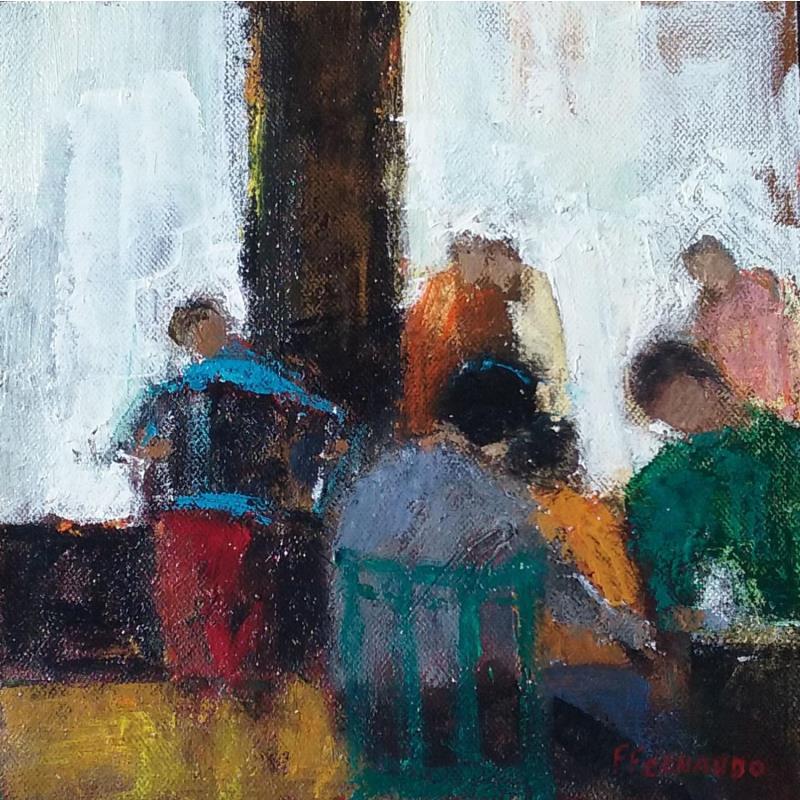 Peinture Le petit accordéoniste par Fernando | Tableau Figuratif Musique Scènes de vie Enfant Huile