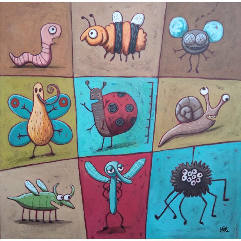 Peinture Les petites bêtes par Catoni Melina | Tableau Art naïf Nature Animaux Enfant Acrylique