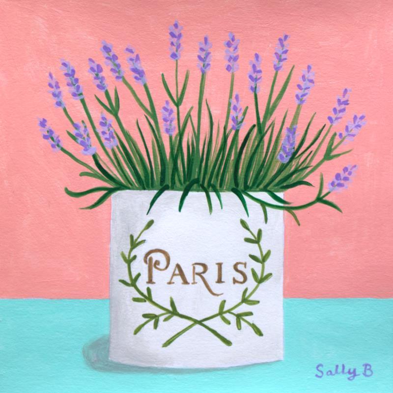 Gemälde Lavande Paris von Sally B | Gemälde Naive Kunst Stillleben Acryl
