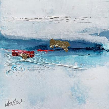 Painting Promenade d'hiver-2 by Lau Blou | Painting Abstract Acrylic, Cardboard, Gluing, Gold leaf, Paper Landscapes