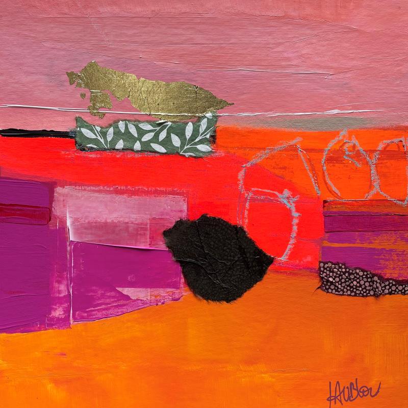 Peinture Souvenir d'été-1 par Lau Blou | Tableau Abstrait Minimaliste Carton Acrylique Collage Feuille d'or