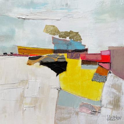 Peinture Au dessus des falaises blanches par Lau Blou | Tableau Abstrait Acrylique, Carton, Collage, Feuille d'or, Papier Paysages