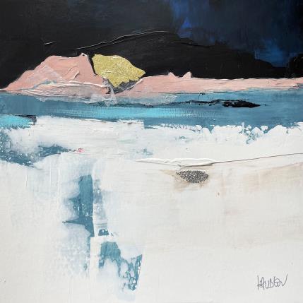 Peinture Douce nuit-2 par Lau Blou | Tableau Abstrait Acrylique, Carton, Collage, Feuille d'or, Papier Paysages