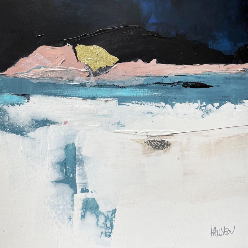 Gemälde Douce nuit-2 von Lau Blou | Gemälde Abstrakt Landschaften Pappe Acryl Collage Blattgold Papier