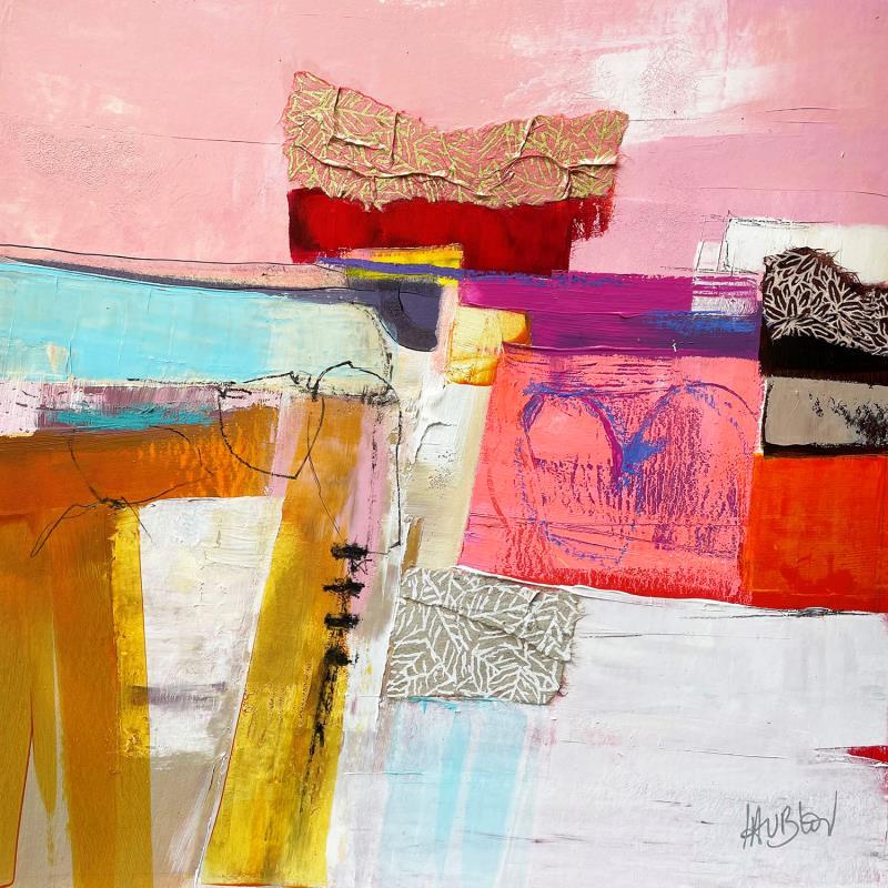 Painting Le pont des Dames by Lau Blou | Painting Abstract Landscapes Cardboard Acrylic Gluing Gold leaf Paper