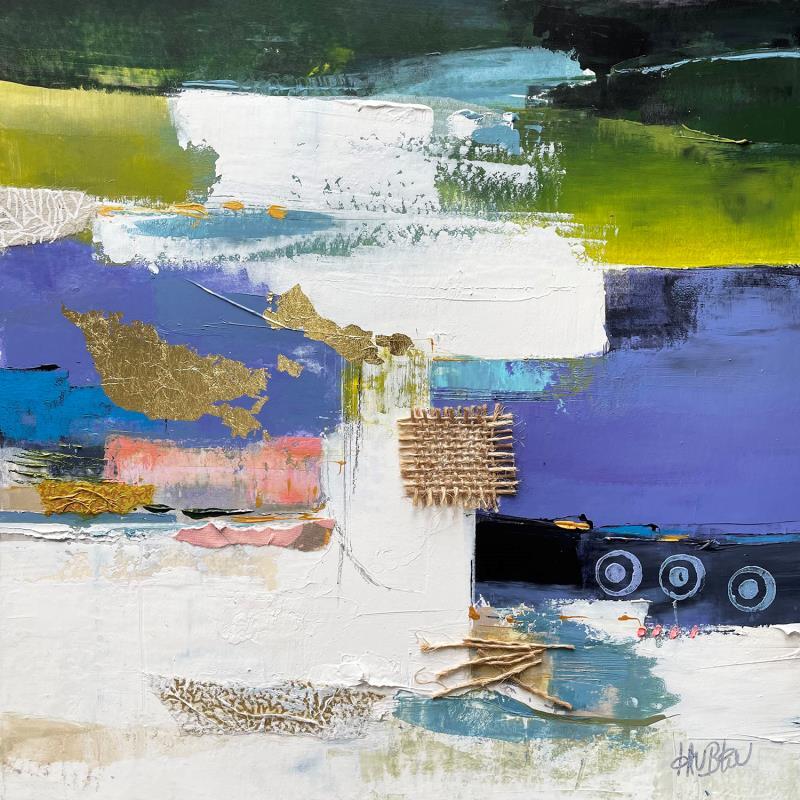 Peinture ST1005 par Lau Blou | Tableau Abstrait Carton Acrylique Collage Textile Feuille d'or Papier