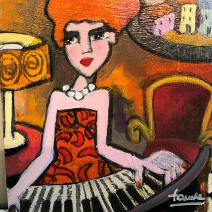 Peinture Pianiste à la robe orange par Fauve | Tableau Figuratif Acrylique Scènes de vie