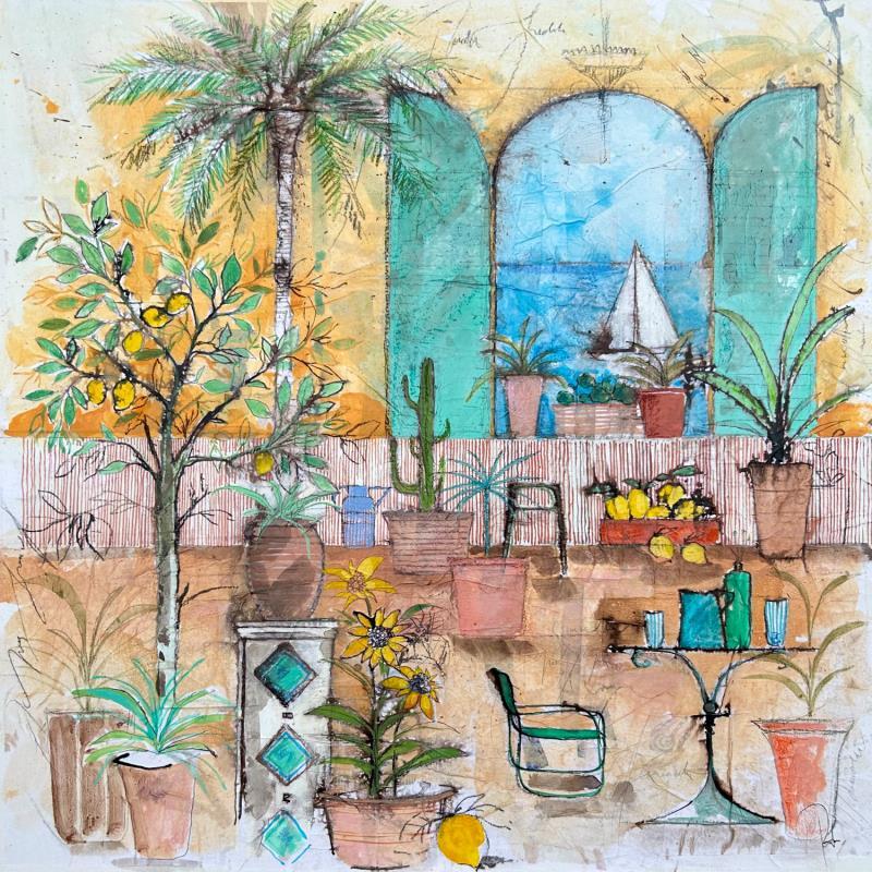 Painting El sol by Colombo Cécile | Painting Naive art Landscapes Life style Watercolor Acrylic Gluing Ink Pastel