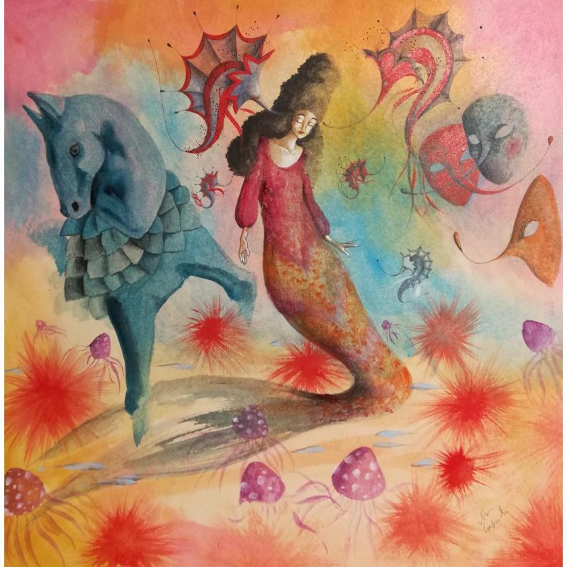 Painting La Rusalka di Pitigliano e il cavallo blu by Nai | Painting Surrealism Acrylic Gluing
