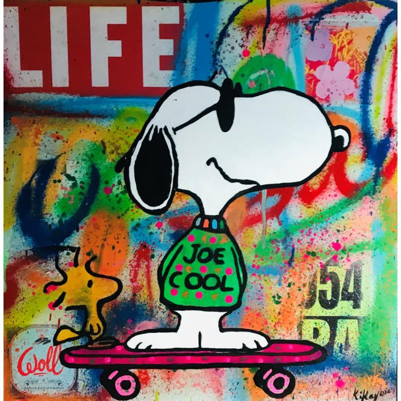 Painting Snoopy et woodstock skate by Kikayou | Painting Pop-art Pop icons Graffiti Acrylic Gluing