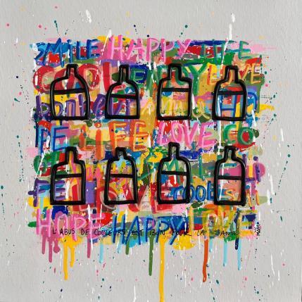 Peinture GREY BOTTLES par Mam | Tableau Pop-art Acrylique Natures mortes, Scènes de vie, Société