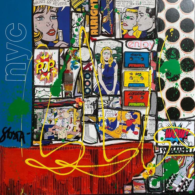 Painting Brad, tribute to R. Lichtenstein by Costa Sophie | Painting Pop-art Acrylic Gluing Upcycling