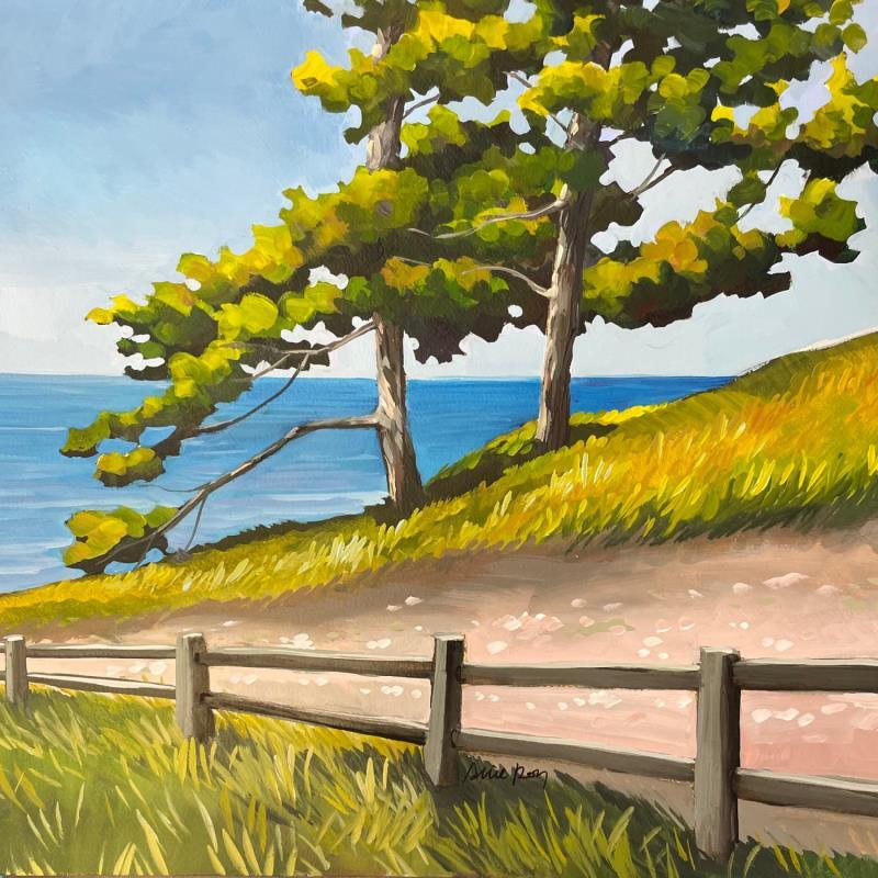 Peinture Les barrières devant la dune par Alice Roy | Tableau Figuratif Marine Nature Huile