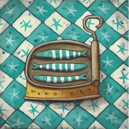 Painting Trio de sardines à Mykonos by Catoni Melina | Painting Naive art Acrylic, Cardboard Animals, Marine, Pop icons, Still-life