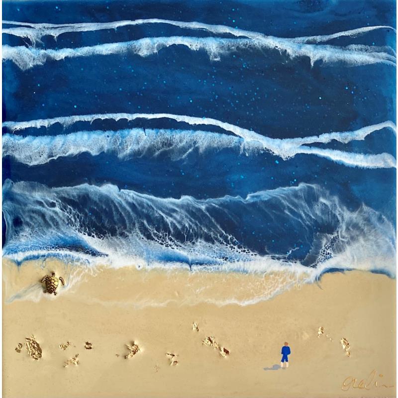 Gemälde Nuit de ponte von Aurélie Lafourcade painter | Gemälde Figurativ Landschaften Marine Minimalistisch Acryl Harz