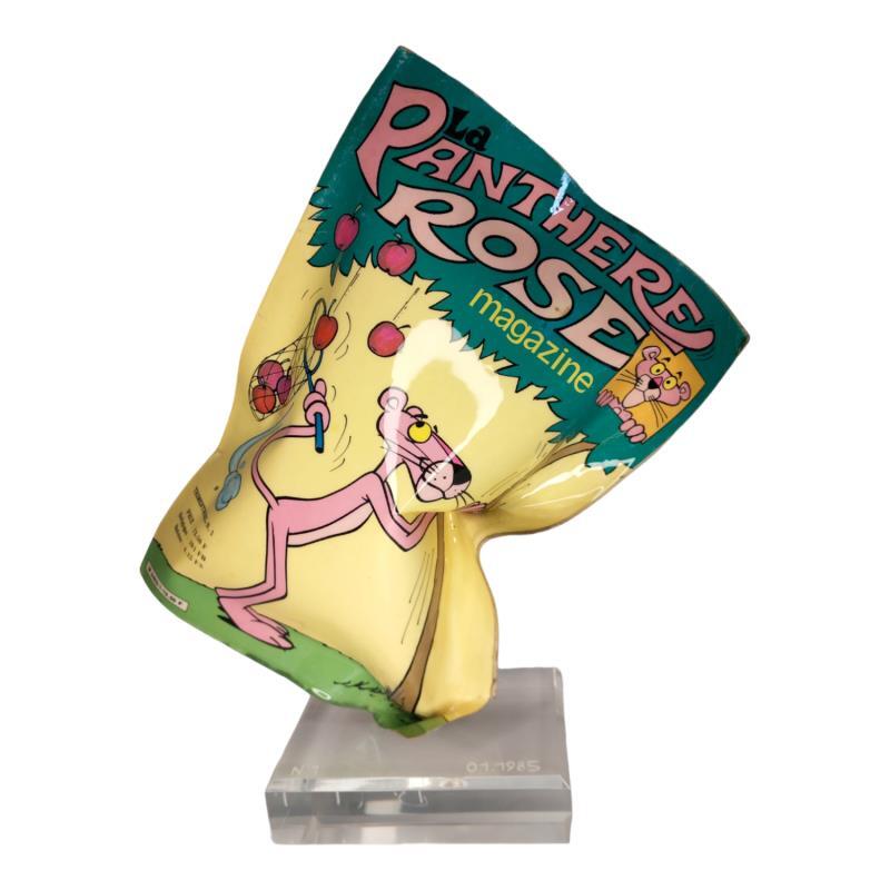 Sculpture La Panthère Rose N°1 par Atelier RingArt | Sculpture Pop-art Résine Papier Upcycling
