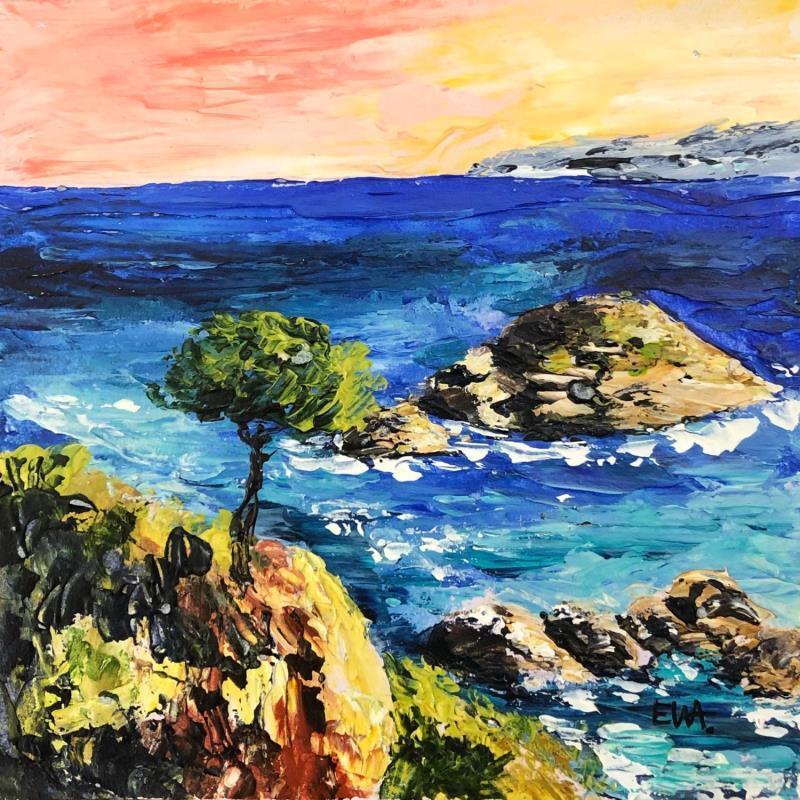 Painting Couleurs de la mer by Rey Ewa | Painting Figurative Landscapes Acrylic