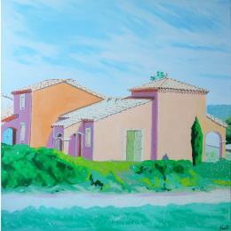 Pintura Villa du lac Jouarres  por Coueffic Sébastien | Pintura Figurativo Aceite Arquitectura