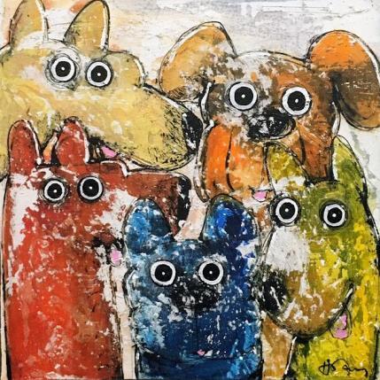 Painting 5 Dogs by Maury Hervé | Painting Naive art Acrylic, Ink Animals