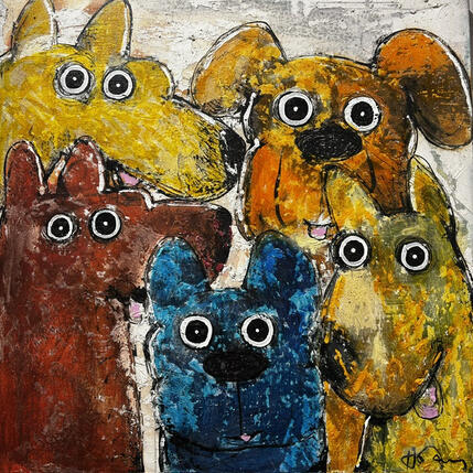 Painting 5 Dogs by Maury Hervé | Painting Raw art Acrylic, Ink Animals