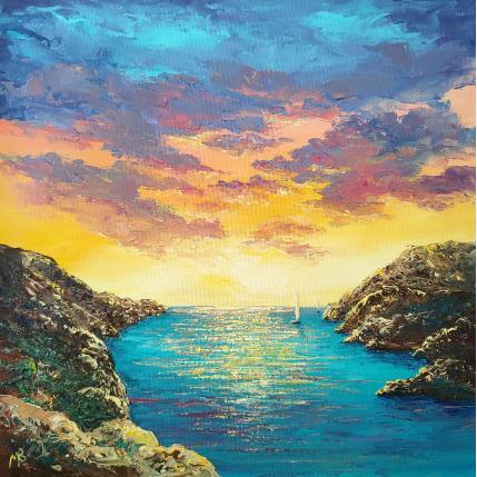 Painting Coucher de soleil dans les calanques by Blandin Magali | Painting Figurative Oil Landscapes