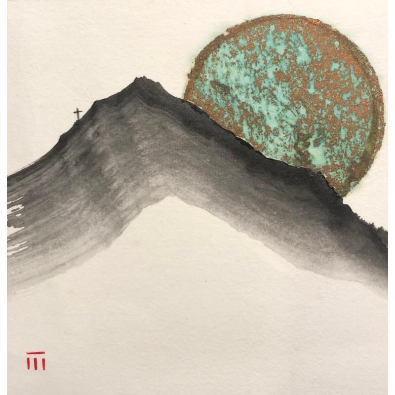 Peinture Sainte Victoire dorée par De Giorgi Mauro | Tableau Figuratif Paysages Encre