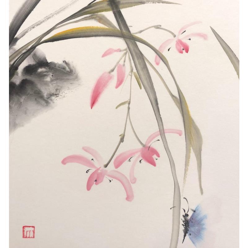 Gemälde Papillon et fleurs von De Giorgi Mauro | Gemälde Figurativ Tiere Tinte