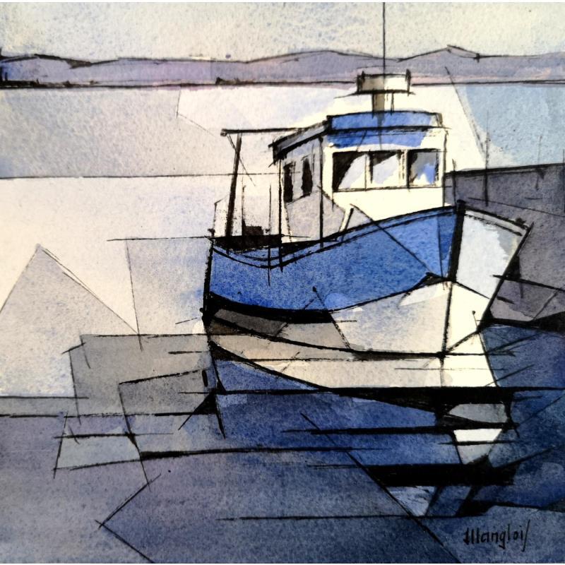 Painting BATEAU à QUAI by Langlois Jean-Luc | Painting Figurative Marine Watercolor