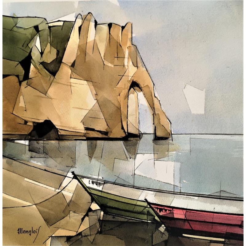 Painting Les Aiguilles d' ETRETAT by Langlois Jean-Luc | Painting Figurative Marine Watercolor