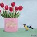 Pintura Bonjour tulipes et oiseau por Sally B | Pintura Arte naïf Animales Acrílico