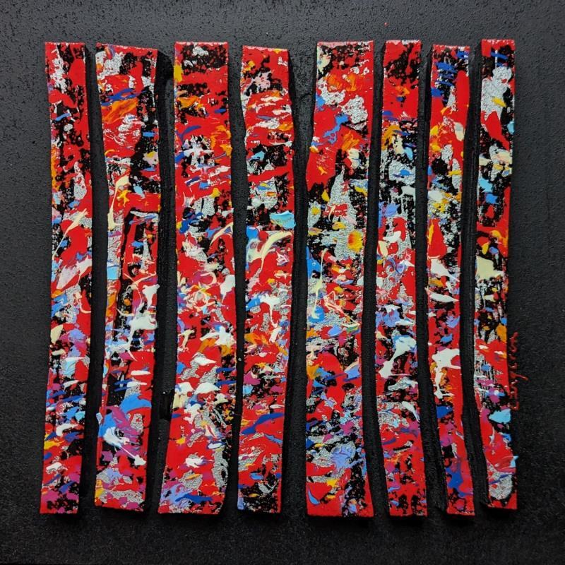 Painting bc8 touche rouge argent bleu blanc by Langeron Luc | Painting Subject matter Wood Acrylic Resin