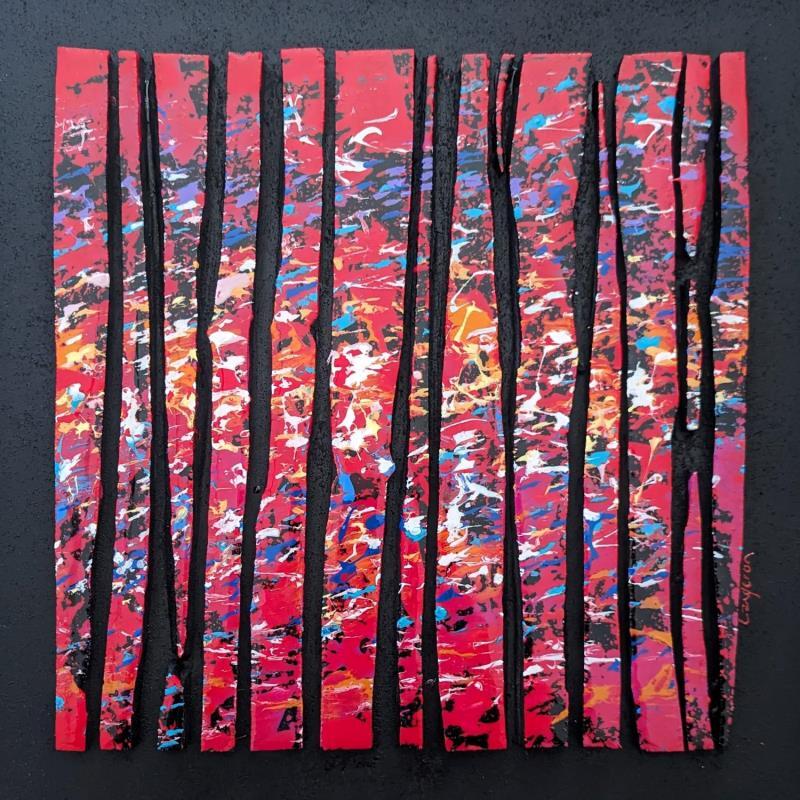 Painting bc14 touche rouge orange bleu by Langeron Luc | Painting Subject matter Wood Acrylic Resin
