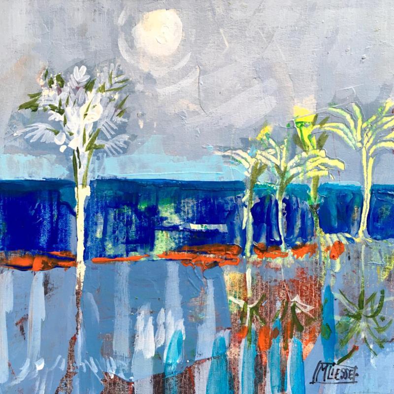 Peinture Soir tropical par Bertre Flandrin Marie-Liesse | Tableau Figuratif Paysages Marine Nature Acrylique Collage