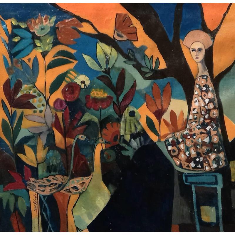 Peinture Night in the garden par Sundblad Silvina | Tableau Figuratif Acrylique Pastel