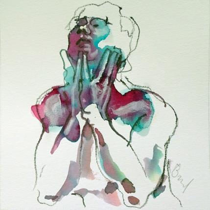 Painting Claire visage bleu by Brunel Sébastien | Painting Figurative Watercolor Nude, Pop icons