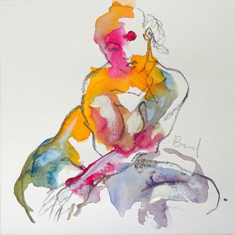 Painting Méline arc en ciel by Brunel Sébastien | Painting Figurative Nude Watercolor