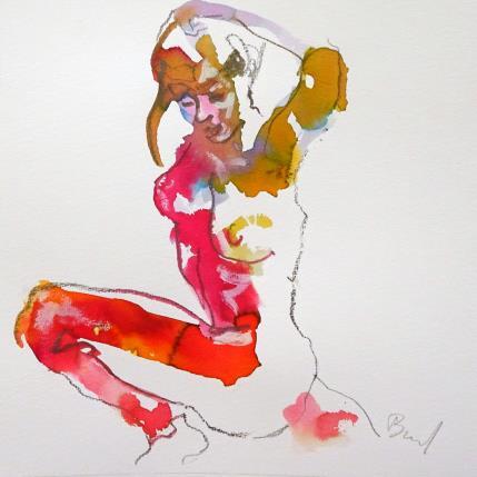 Painting Claire mains derrière la tête by Brunel Sébastien | Painting Figurative Watercolor Nude
