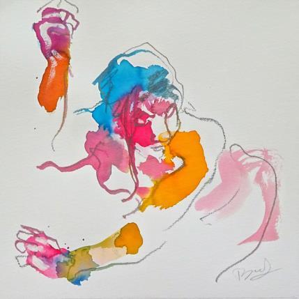 Painting Claire multicolore by Brunel Sébastien | Painting Figurative Watercolor Nude