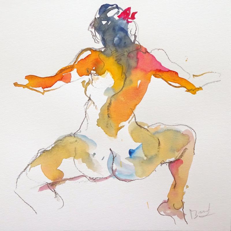 Painting Méline assise de dos by Brunel Sébastien | Painting Figurative Nude Watercolor