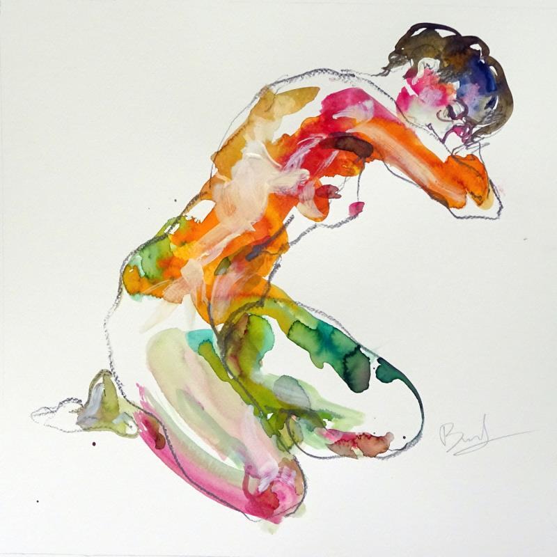 Painting Marine à genoux by Brunel Sébastien | Painting Figurative Nude Watercolor