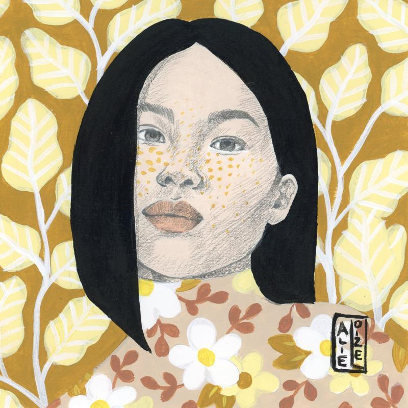 Painting Yoko by Alie Loizel | Painting Figurative Portrait Acrylic