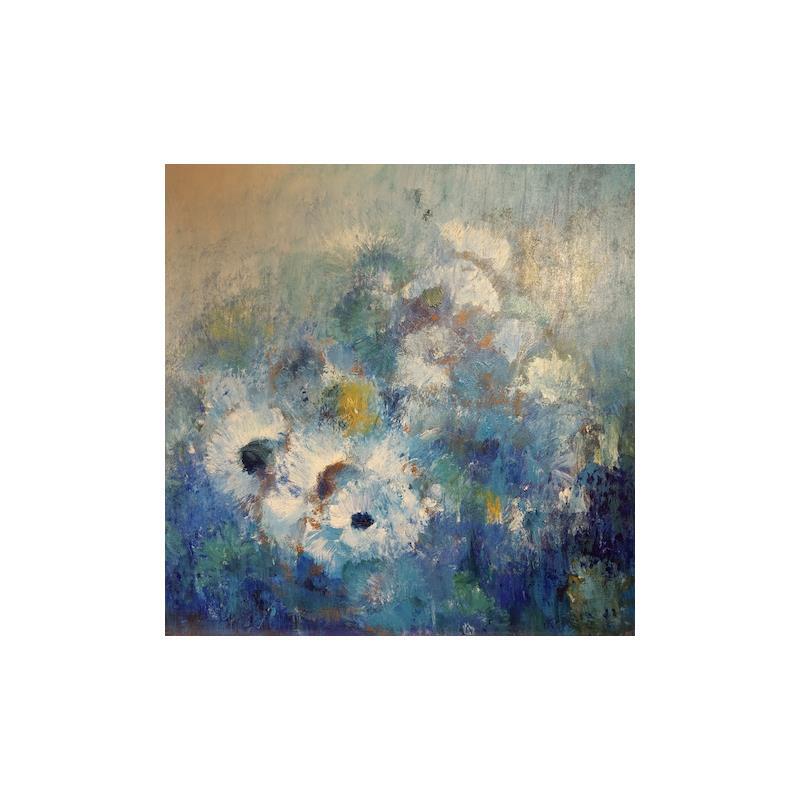 Peinture JE SUIS FLEUR BLEUE par Rocco Sophie | Tableau Art Singulier Acrylique Collage Sable