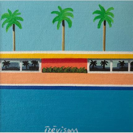 Painting Three Palms and Pool by Trevisan Carlo | Painting Figurative Oil Architecture