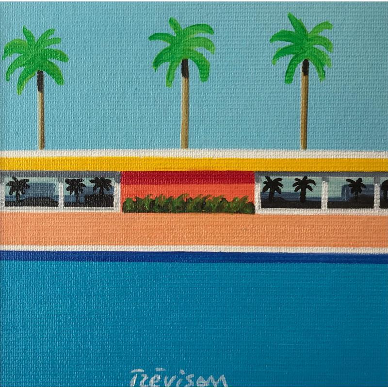 Peinture Three Palms and Pool par Trevisan Carlo | Tableau Figuratif Architecture Huile