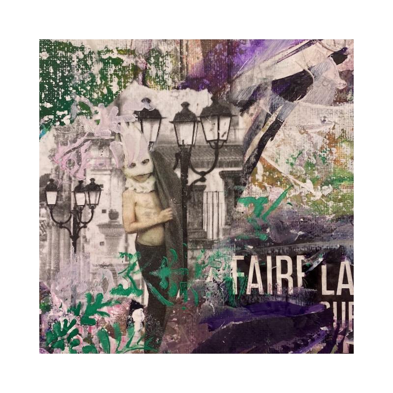 Peinture Faire la fête par Bergeron Marie-Josée | Tableau Surréalisme Huile Acrylique Collage